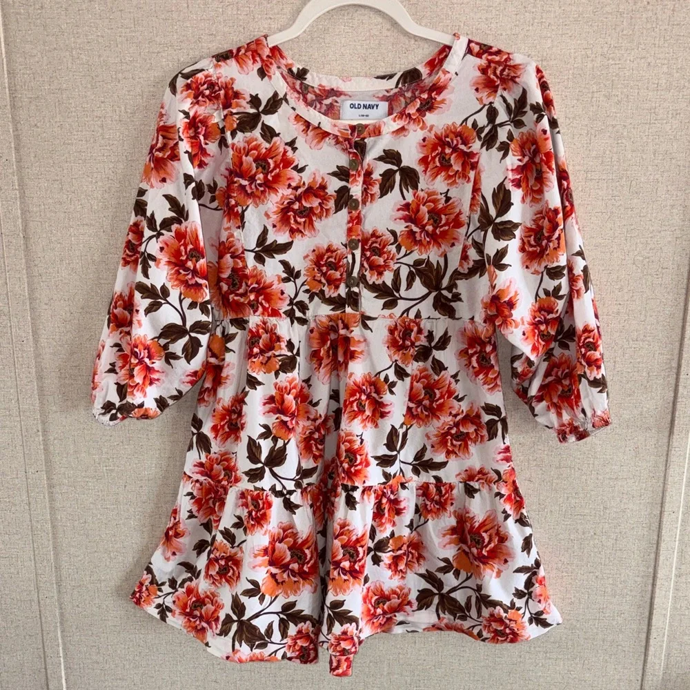 Old Navy Girls Floral Dress Sz L 10/12 Tiered Cottagecore Farmhouse Boho